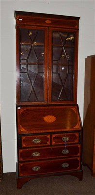 Lot 562 - Edwardian inlaid mahogany bureau bookcase