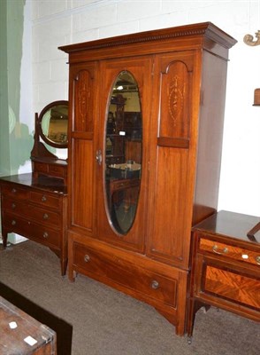 Lot 565 - An Edwardian inlaid mahogany single drawer wardrobe and dressing chest and a mahogany wash stand