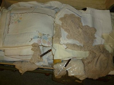 Lot 613 - Two cabin trunks, assorted 19th century and later white undergarments, children's dresses, textiles