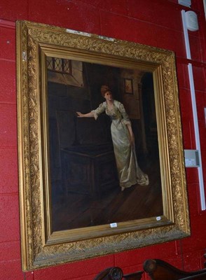 Lot 629 - Oil on canvas lady in interior