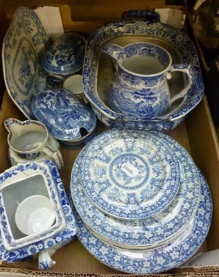 Lot 667 - Three boxes of blue and white, glass, etc