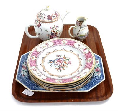 Lot 7 - Chinese export meat plates, five Chinese export plates, Chinese jug, teapot and plate