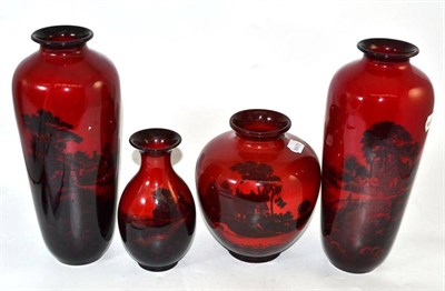 Lot 14 - Four Royal Doulton flambe vases