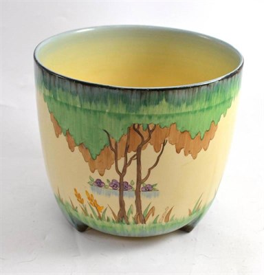 Lot 27 - A Clarice Cliff Bizarre Dover jardiniere, painted with green and brown trees with grass and...