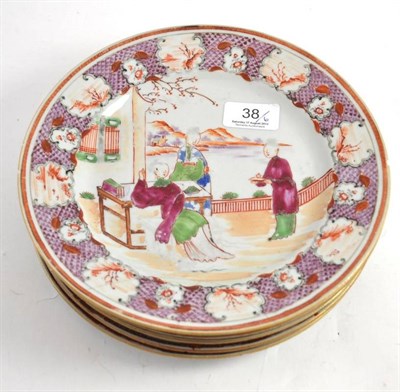 Lot 38 - Six Chinese famille rose plates decorated with figures (a.f.)