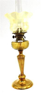 Lot 55 - An Edwardian oil lamp with vaseline glass shade