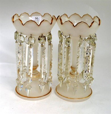Lot 56 - A pair of Victorian opaque glass lustres with gilt decoration