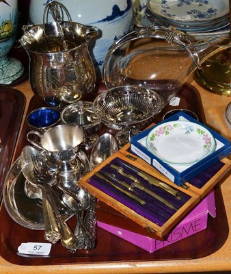 Lot 57 - Quantity of white metal and plated pieces, wine decanter, etc