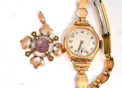 Lot 60 - A lady's 9ct gold wristwatch and an early 20th century pendant