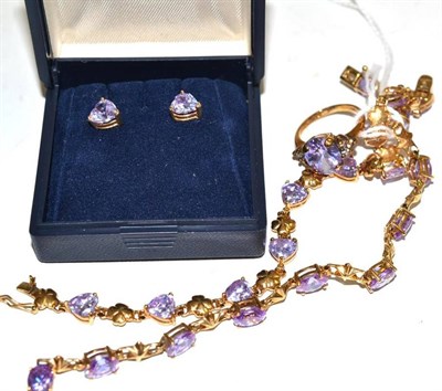 Lot 118 - Two 9ct gold stone set bracelets, a matching 9ct gold ring and a pair of earrings