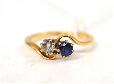 Lot 124 - Diamond and sapphire ring NB sapphire possibly a synthetic