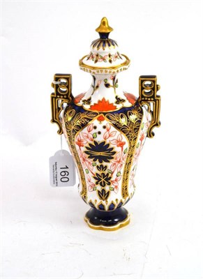 Lot 160 - A Royal Crown Derby Imari pattern two handled vase and cover