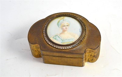 Lot 165 - Large metal trinket box with painted portrait