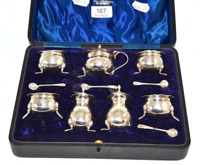 Lot 167 - Silver seven piece condiment set, cased