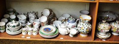 Lot 183 - Two shelves of tea and dinner wares including Wedgwood and a box