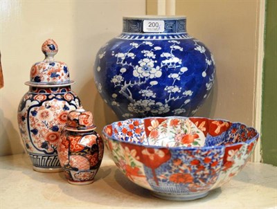 Lot 200 - Chinese vase, Japanese Imari bowl and two Japanese Imari jars and covers