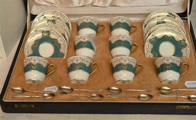 Lot 201 - Doulton coffee set and eight silver coffee spoons, cased