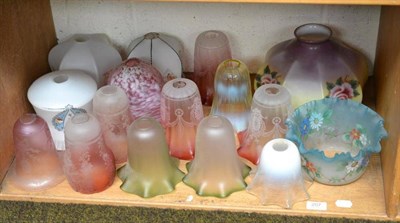 Lot 207 - Shelf of glass shades including vaseline