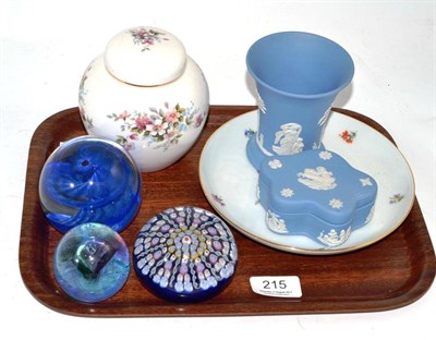 Lot 215 - Two Caithness paperweights, Wedgwood jasperware, Aynsley etc