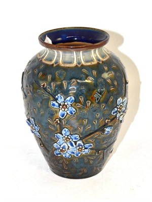 Lot 223 - A Doulton Lambeth stoneware vase by John Broad decorated with butterflies and foliage