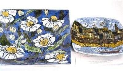 Lot 228 - Dartington pottery square platter 'Californian Poppies' and a Dartington pottery square plate...