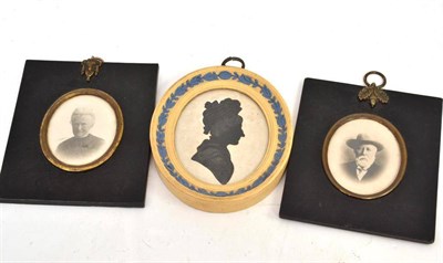 Lot 241 - A silhouette in a jasperware frame and two photographic miniatures