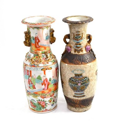 Lot 260 - Cantonese vase and Chinese crackle glazed vase