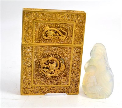 Lot 285 - A Chinese gilt card case and an early 20th century opalescent figure group of Mary and Jesus