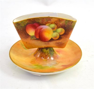 Lot 337 - A Royal Worcester spill vase painted with fruit, indistinctly signed