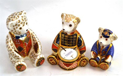 Lot 352 - Three Royal Crown Derby Teddy bear paperweights with gold back stoppers