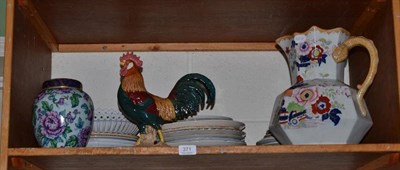 Lot 371 - Masons jug, a quantity of assorted plates and a Beswick leghorn cockerel (a.f.)