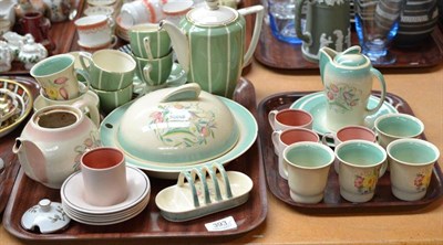 Lot 393 - Susie Cooper part coffee service and a Mintons Solario ware striped coffee set, etc (two trays)