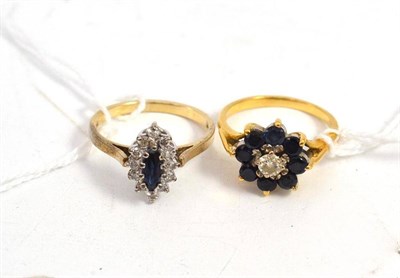 Lot 416 - An 18ct gold diamond and sapphire ring; and a 9ct gold diamond and sapphire ring