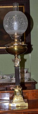 Lot 468 - Brass oil lamp converted to electricity