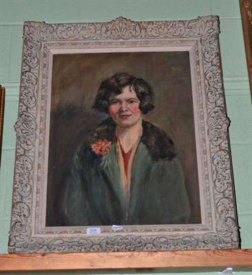 Lot 504 - Gilt framed oil on board portrait of a lady, titled Mrs Pattison, 62cm x 44cm