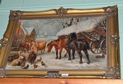 Lot 507 - After J F Herring, farmyard in the snow, oil on canvas