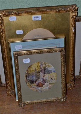 Lot 516 - A framed watercolour portrait of a gentleman, a portrait of a lady dated 1843, a watercolour...