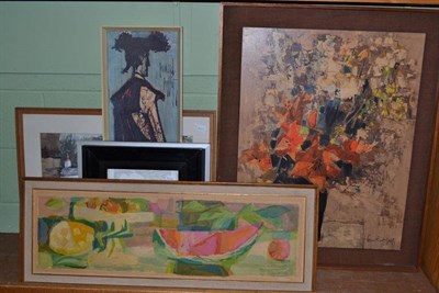 Lot 533 - Quantity of pictures and prints, including Bernard Buffet print and abstracts (7)