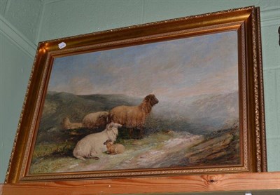 Lot 541 - Oil on canvas, sheep in highland and an embossed panel