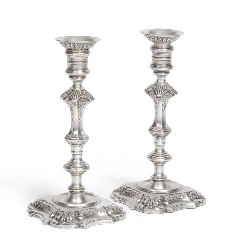 Lot 399 - A Pair of Edward VII Silver Candlesticks, maker's mark TAS, Sheffield 1903, in 18th century...