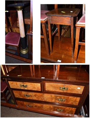 Lot 585 - An Edwardian occasional table, a walnut four drawer chest and an ebonised plant stand