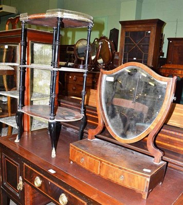 Lot 601 - Inlaid walnut and ebonised three tier occasional table and a 19th century mahogany shield...