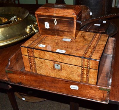 Lot 630 - Brass bound mahogany butler's tray, Victorian walnut writing slope and a 19th century rosewood...