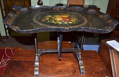 Lot 635 - Two 19th century folding papier mache tables