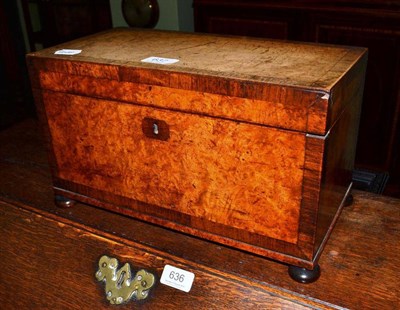 Lot 637 - A 19th century burr walnut and rosewood cross banded rectangular tea caddy