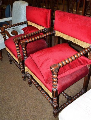 Lot 642 - Pair of 19th century mahogany bobbin turned elbow chairs