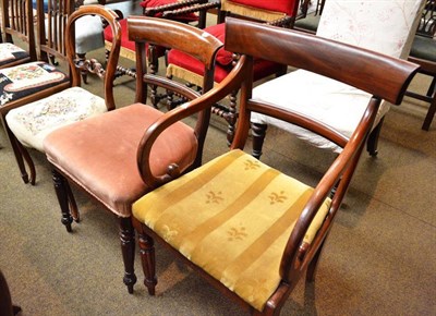 Lot 646 - A 19th century mahogany bar back elbow chair, mahogany dining chair and Victorian salon chair (3)