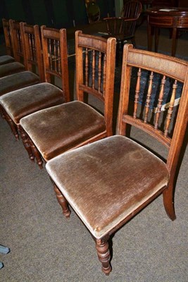 Lot 656 - Set of six 19th century oak spindle back dining chairs