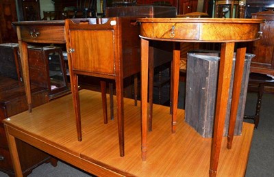 Lot 675 - 19th century mahogany single drawer drop-leaf occasional table, two mahogany pot cupboards, a...