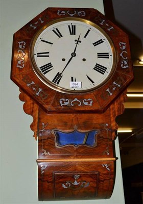 Lot 694 - A walnut veneered and brass and pewter inlaid striking wall clock, movement stamped 'Kleiser'